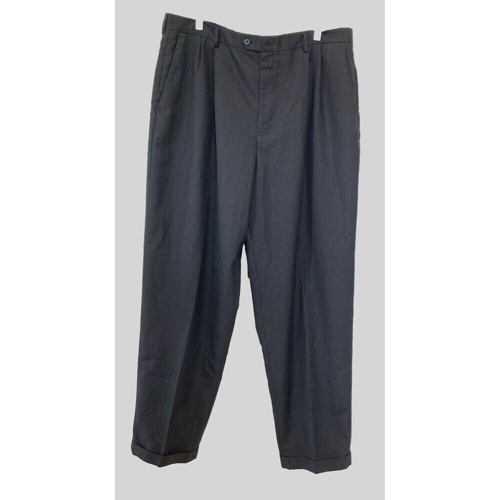 Claiborne Mens Cuffed Dress Pants Pleated Front Black 40/32 45% Wool Blend